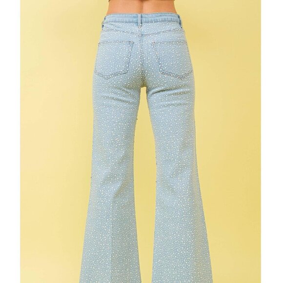 Mid Rise Pearl Stretch Flare Denim Jeans - Picture 3 of 5